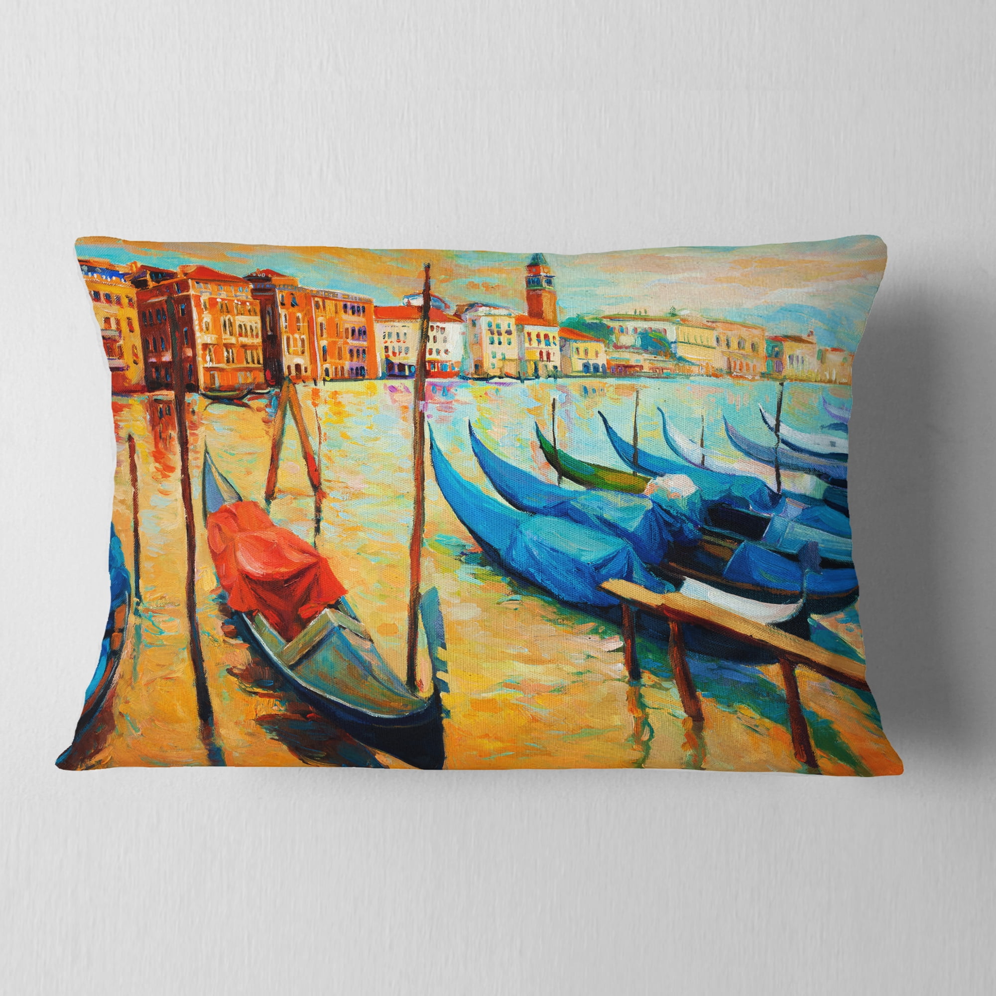 Designart Colorful Venice - Landscape Painting Throw Pillow - 12x20