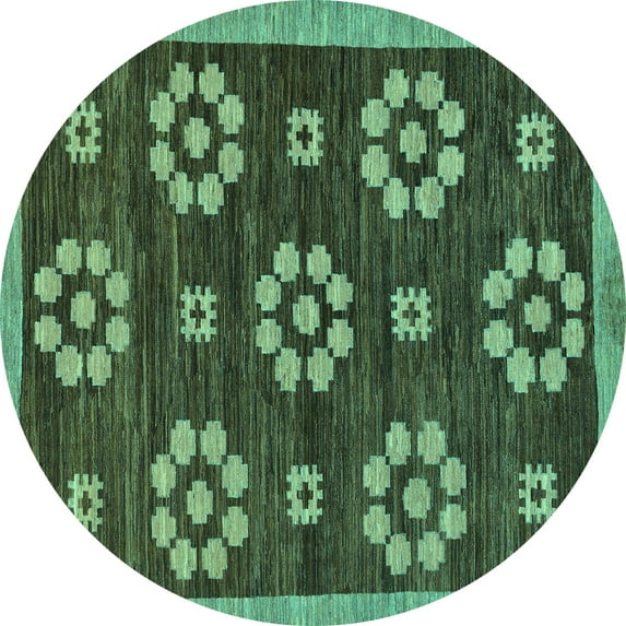 Ahgly Company Machine Washable Indoor Round Abstract Turquoise Blue Modern Area Rugs, 7' Round