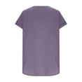 thumbnail image 6 of Women's Cotton Linen Shirts Short Sleeve Deep V Neck Button Down Casual Loose Fit Solid Color Basic Tees Purple, 6 of 8