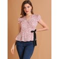 thumbnail image 3 of INSPIRE CHIC Blusa Estampado Floral Cuello V Manga Del Casquillo Cintura De Lazo Envuelva Peplum Top Para Mujeres Beige L, 3 of 6
