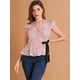thumbnail image 3 of INSPIRE CHIC Blusa Estampado Floral Cuello V Manga Del Casquillo Cintura De Lazo Envuelva Peplum Top Para Mujeres Beige L, 3 of 6
