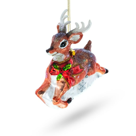 Baby Deer Running Glass Christmas Ornament