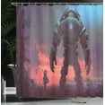 thumbnail image 3 of Ambesonne Sci-fi Shower Curtain, Cyberpunk Sunset Giant Robot, 69"Wx70"L, Eggplant Salmon and Sky Blue, 3 of 4