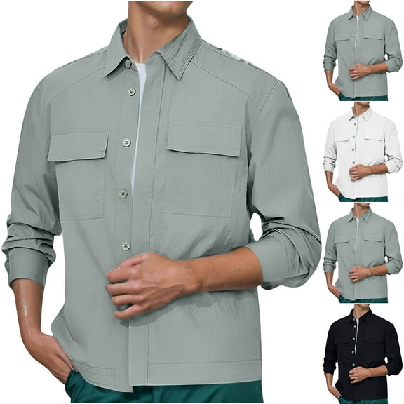 Miluxas Men's Sport Western Basic Two Pocket Long Sleeve Snap Shirt White