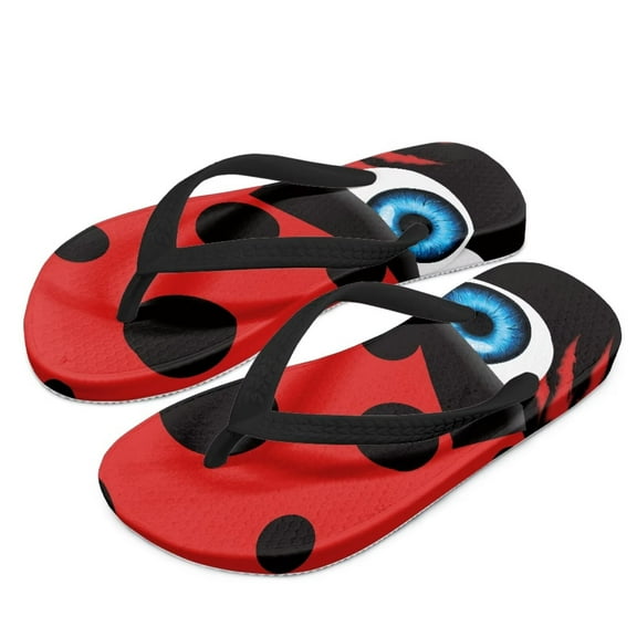 POLERO Cartoon Ladybug Print Flip Flops Girls Sandals Boys Unisex Summer Beach Non Slip Little/Big Kid Outdoor & Intdoor Size 10