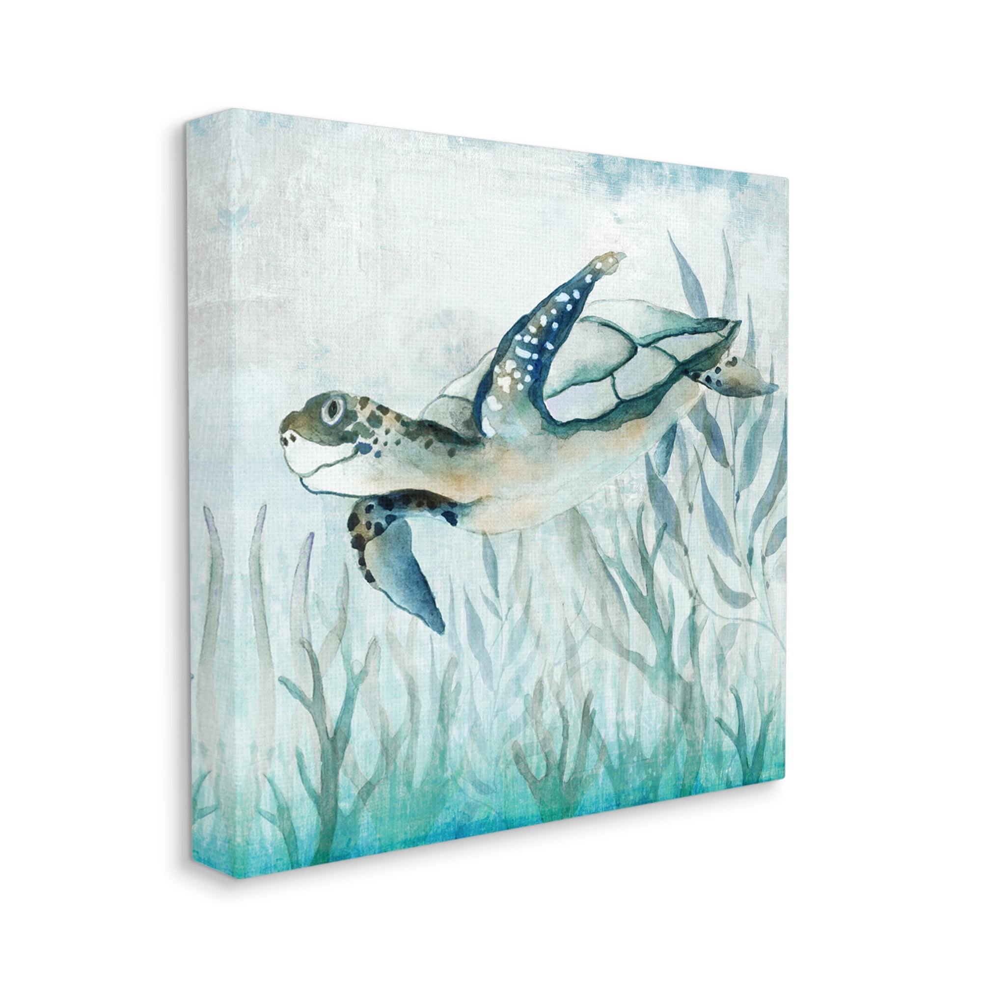 Stupell Industries Swimming Sea Turtle Animals & Insects Painting Gallery Wrapped Canvas Art Print Wall Art, 17 x 17