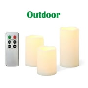 Candle Choice 3 PCS Outdoor Flameless Candles with Remote and Timer, Realistic Flickering LED Pillar Candles, Weatherproof Battery Operated Candles, Long Battery Life, Melted Edge 3”x4”, 5”, 6”