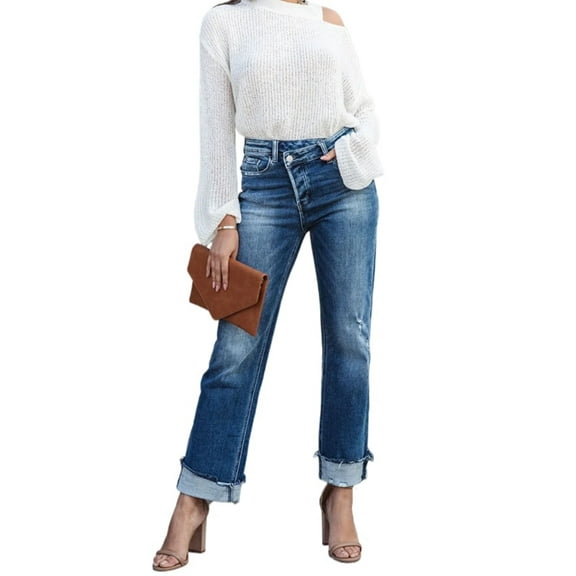 PPCHVOY Women's Boyfriend Classic Jeans Stretchy High Waist Straight Jeans for Women Washed Stretch Comfort Jeans S-XL