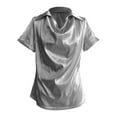 thumbnail image 4 of XIAOCHA Women's Cowl Neck Satin Blouses Short Sleeve Turn Down Collar Pullover Top Elegant Office Tops, 4 of 5