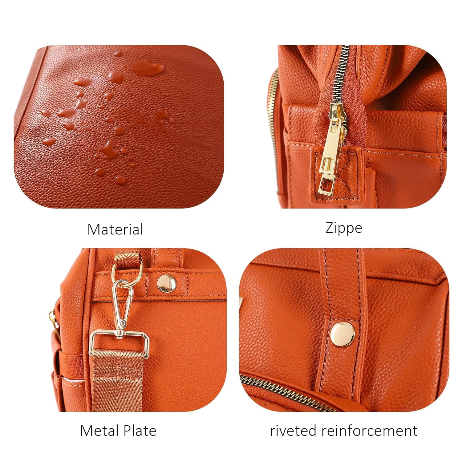 Diaper Bag Tote, Tote bag with 13 Pocket Waterproof Mom Bag , Stylish Leather Crossbody Diaper Bag for Travel(Orange)