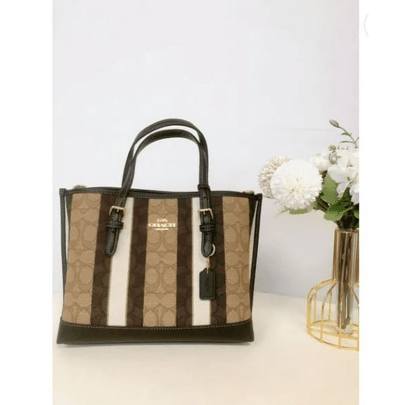 Coach Leather Mollie Tote 25, Khaki Black Multi