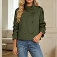 thumbnail image 2 of AKOEE Cropped Trench Coat for Women with Belt Double Breasted Short Jacket High Collar Long Sleeve Outerwear (L, Army Green), 2 of 8