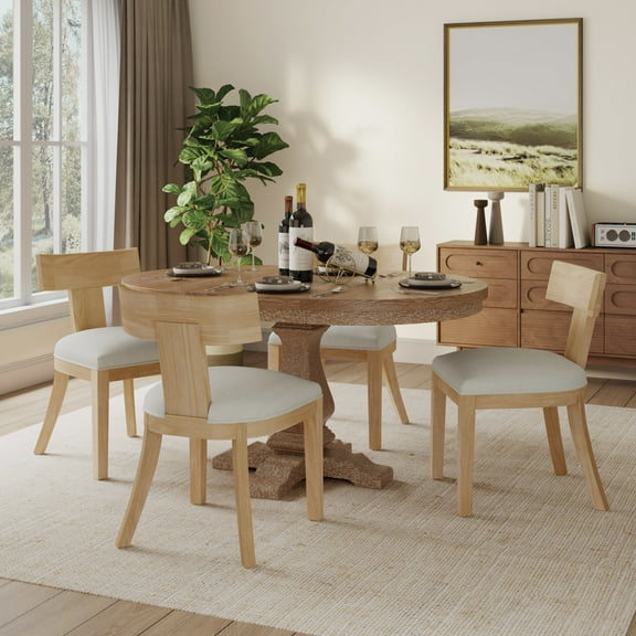 GDF Studio Rustic 5-Piece Dining Set with Expandable Table and Upholstered Chairs, Solid Wood Frame, Beige Tan
