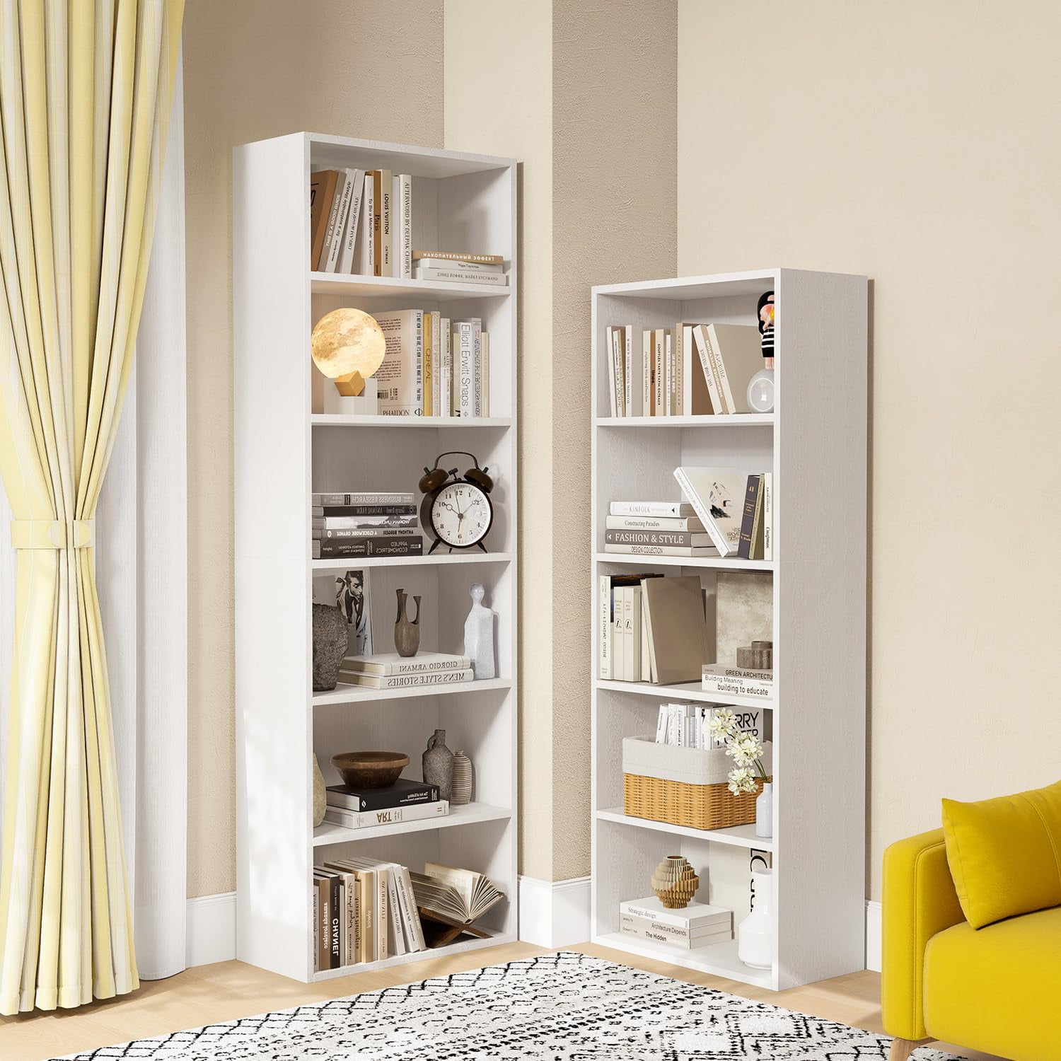 Bapipro Bookcase and Bookshelf, Floor Standing 6-Tier High Bookshelf, Display Storage Rack, Home Decorative Furniture, Suitable for Home Offices, Living Rooms, and Bedrooms,White