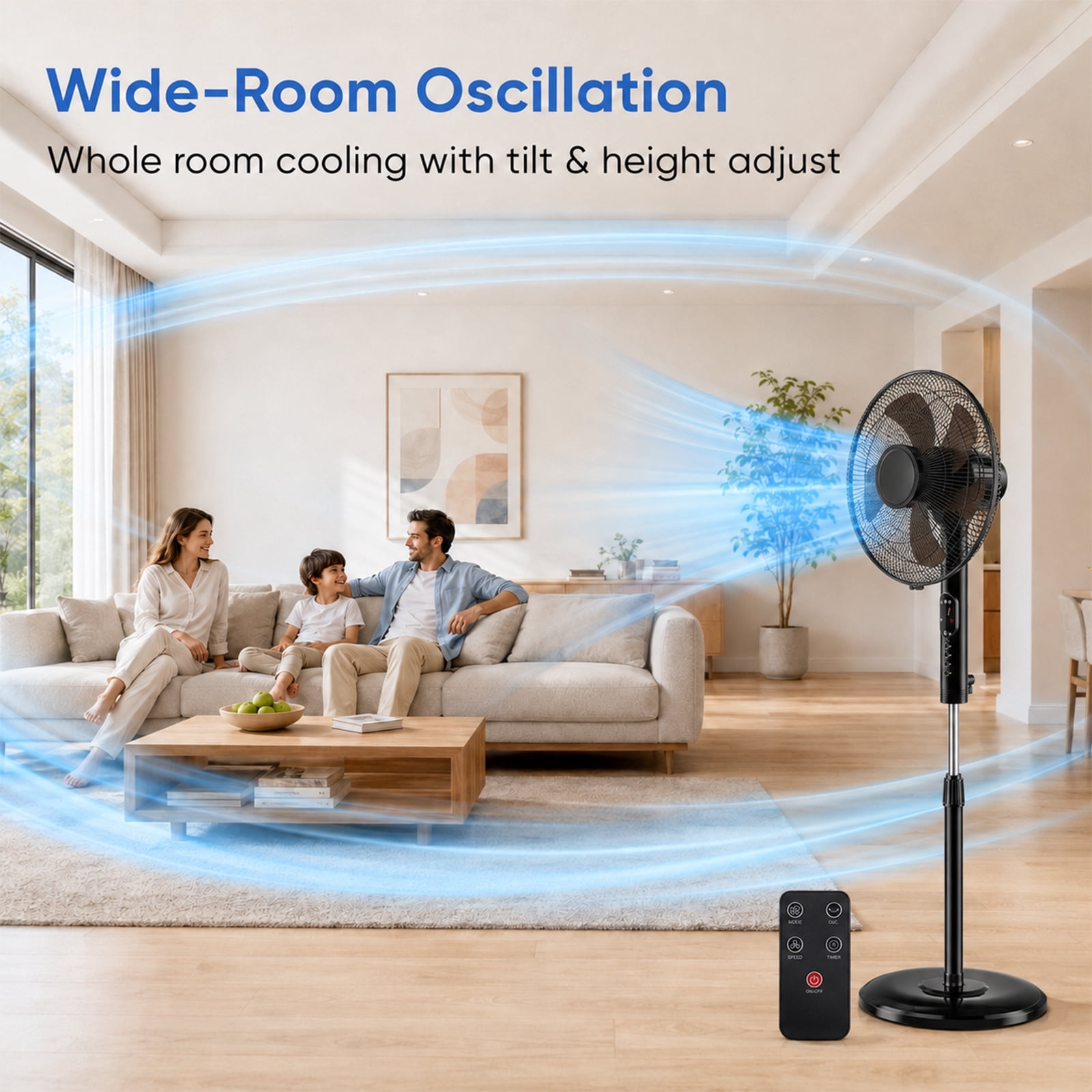 Alvantor 17" Pedestal Fans with RemotPe, Quiet Standing Fan for Bedroom Office, Adjustable Height, Timer & Multiple Modes