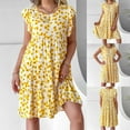 thumbnail image 1 of Qiopertar Robe d'Été Mode Femme Manches Courtes Col Rond Imprimé Floral Volants Grandes Économies de Vacances! Moins de 5$ jusqu'à 90 % de Réduction, 1 of 9