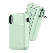 RORRY Portable Charger with Built-in Cables 10000mAh and AC Wall Plug , 22.5W Fast Charging Power Bank for iPhone 17/16/15, Samsung Galaxy , Pixel, iPad – Green