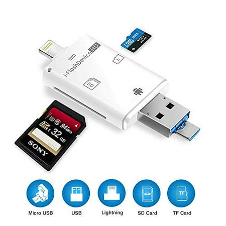 iOS Card Reader External Dual Storage iFlash Device for Lightning to USB Micro SD SDHC TF OTG Card Reader Memory Expanding Compatible with iPhone/iPad/iPod Touch/Mac/PC/Androids