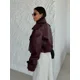 thumbnail image 4 of Chaqueta de cuero con solapa Lisa para mujer, abrigo informal holgado con bolsillos y manga larga, prendas de vestir exteriores de calle alta para otoño 2024, 4 of 5