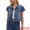 Blue, variant on DARING DIVA Women's Cropped Cap Sleeve Button Down Collared Jean Jacket S Dark Blue