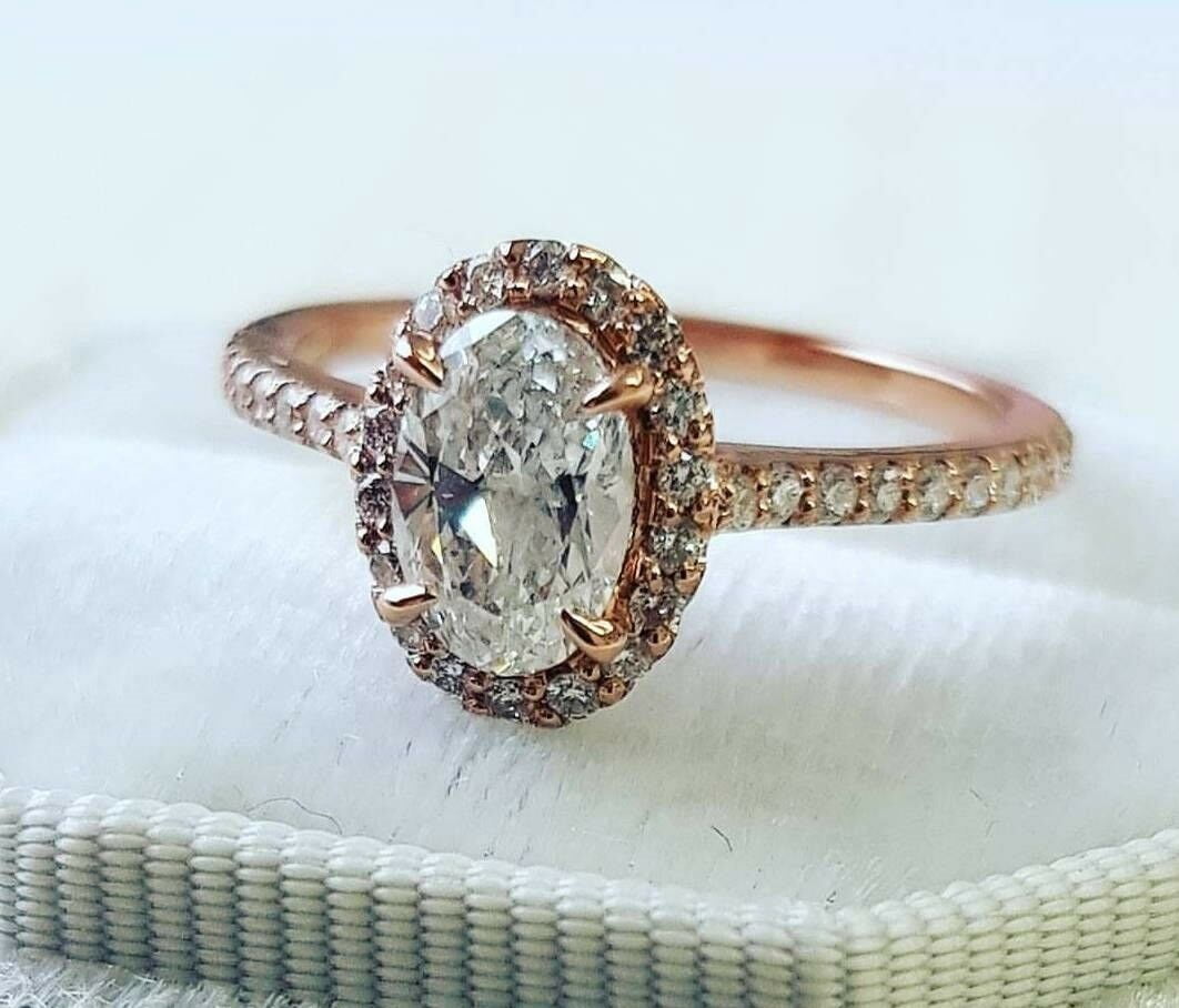 HeartsAndYou 2.3ct Oval Cut Moissanite Accent Solitaire Engagement Ring for Women 18k Rose Gold over Silver