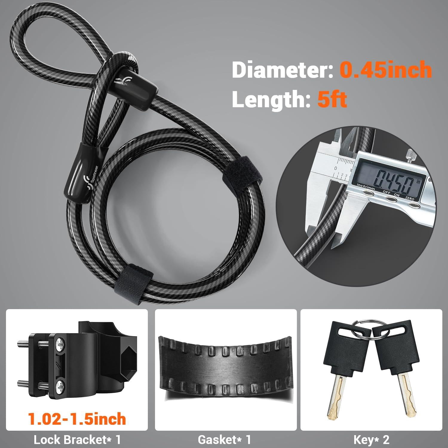 Bike Lock - Heavy Duty Anti U With 5ft Security Steel Cable 17mm Shackle Bicycle U-locks Keys & Sturdy Mounting Bracket For Road  Mountain Electric Grey