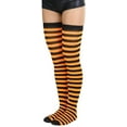 thumbnail image 4 of ToBeInStyle Women's Horizontal Striped Thigh Highs - Black/Orange - One Size, 4 of 7