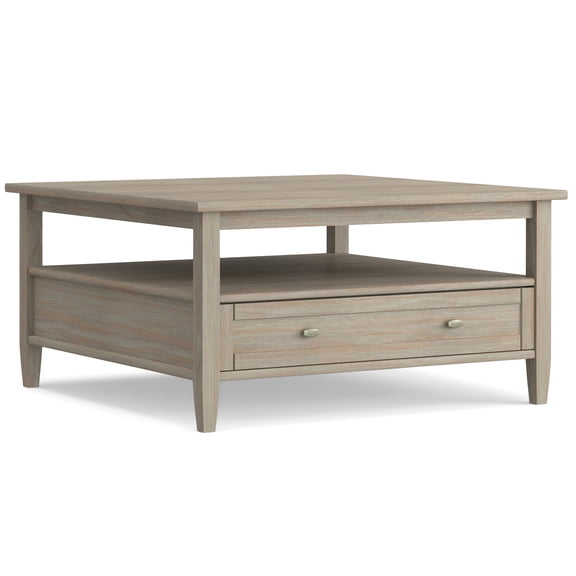 Simpli Home Warm Shaker 36 inch Wide Solid Wood Transitional Square Coffee Table in Distressed Grey