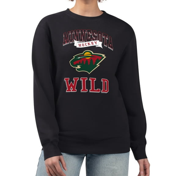 Women's G-III 4Her by Carl Banks Black Minnesota Wild Team Logo Tri-Blend Fleece Pullover Sweatshirt