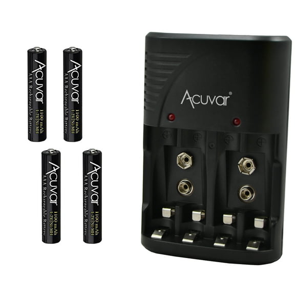 4 Piles Rechargeables AAA + Chargeur de Piles 3 en 1 pour Piles Double AAA, Triple AAA et 9V