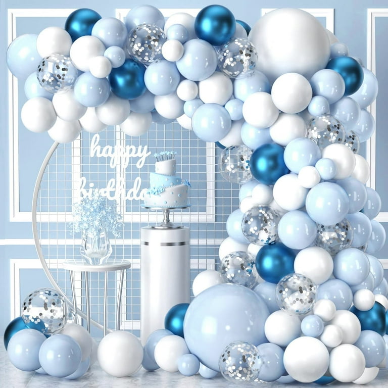 AOWEE Night Blue Party Decorations, Royal Blue Gold Balloon Garland Arch Kit With Happy Birthday Banner Confetti Balloons Star Crown Foil Balloons For Women Men 50th Birthday Anniversary