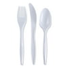 Boardwalk Three-Piece Cutlery Kit, Fork/Knife/Teaspoon, Polypropylene, White, 250/Carton