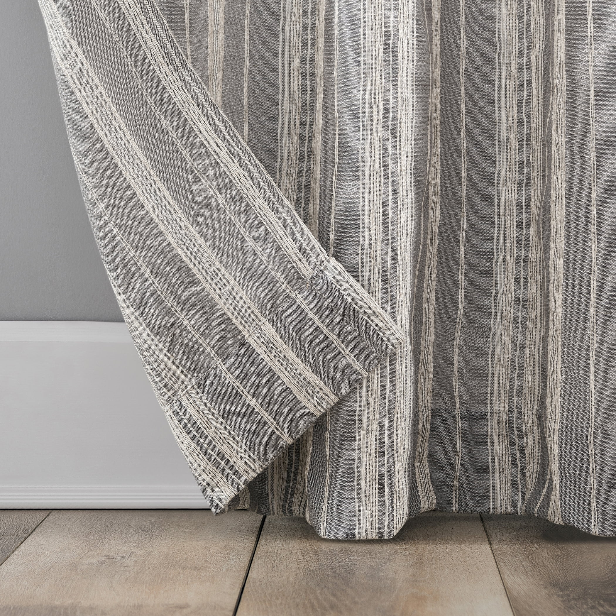 Archaeo Embroidered Stripe Linen Blend Curtain, 50"x84", 50"x84", Gray