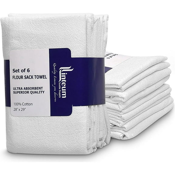 Linteum Textile (28x29 in, White) Classic Reusable Flour Sack Dish Towels, 100% Cotton