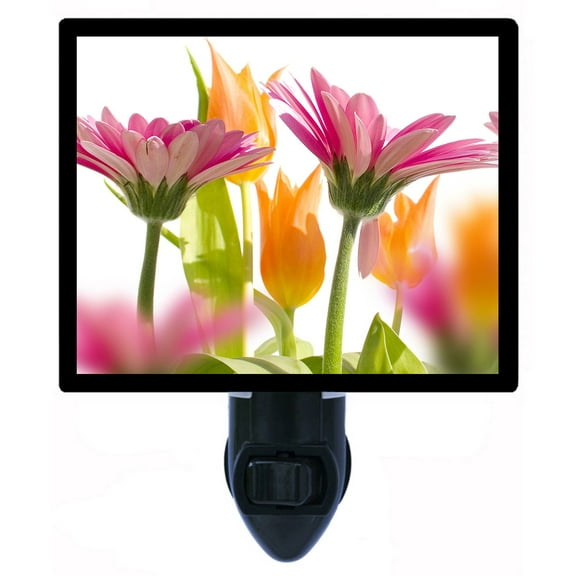 Night Light - Colorful Spring Flowers. | Flower Theme, Includes Free Switchable Insert, 4W Bulb, E12 Base