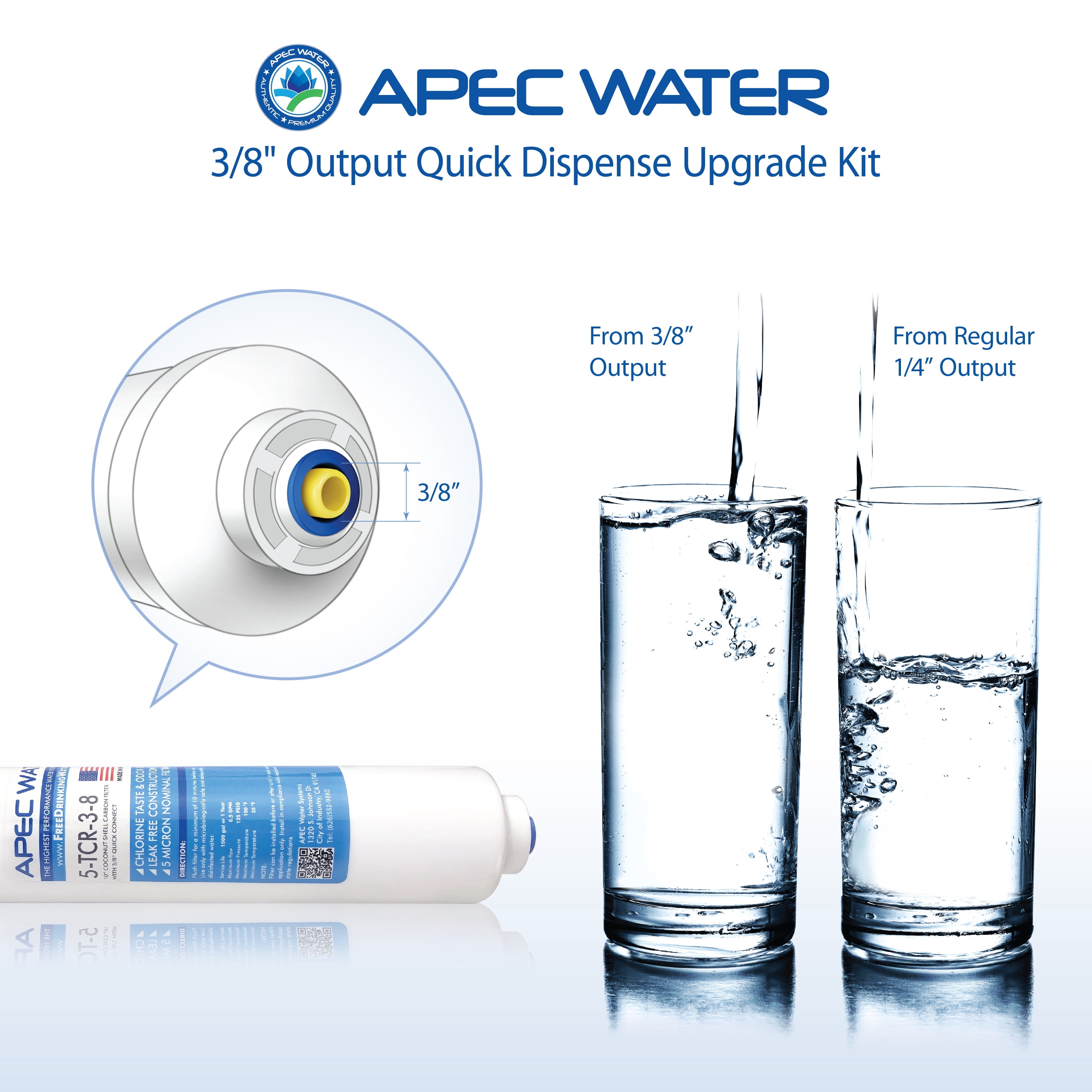 APEC 3-8-OUTPUT-KIT 3/8" Output Quick Dispense Upgrade Kit for Under-sink Reverse Osmosis Water Filter System