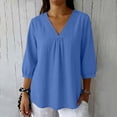 thumbnail image 7 of DxhmoneyHX Womens Tops Casual 3/4 Sleeve Pleated Front Henley Neck Shirts Loose Fit Stylish Tunic Blouses Summer Basic Pullover Tees, 7 of 7