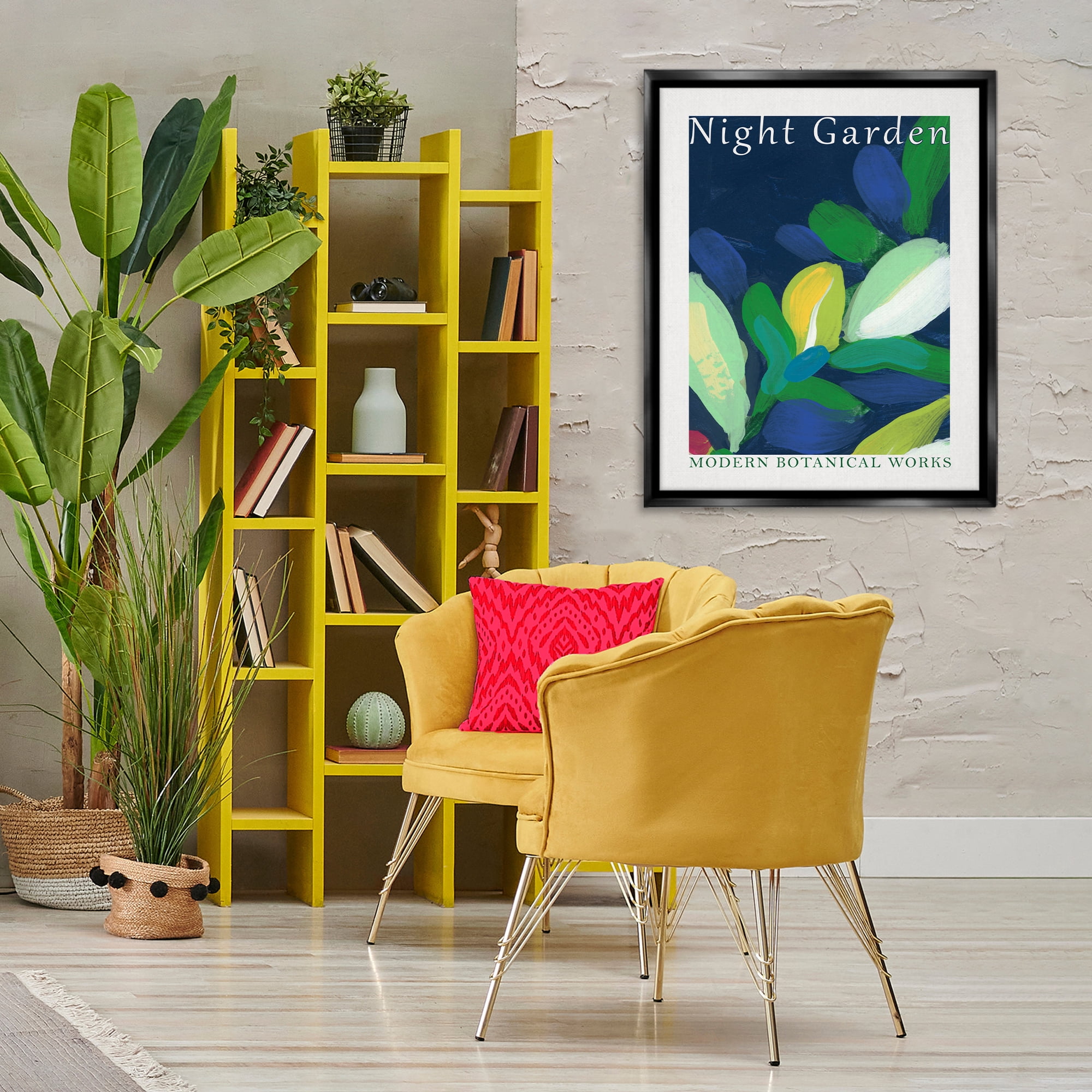 Stupell Industries Night Garden Poster Abstract Painting Black Floater Framed Canvas Art Print Wall Art, 25 x 31