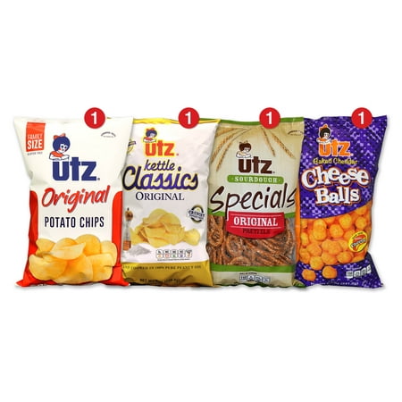 Utz Variety Box, Original & Kettle Classic Potato Chips, Special Pretzels, Cheeseballs, 4