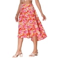 thumbnail image 4 of Faldas Midi Florales INSPIRE CHIC para Mujeres, Falda con Dobladillo Irregular y Cintura Elástica, L Rosa, 4 of 6
