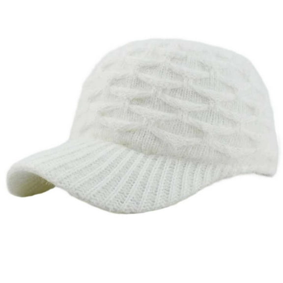 FAWUUDO Wool Blend Visor Beanie Warm Classic Cable Knit Hat with Sun-Blocking Brim for Large Heads