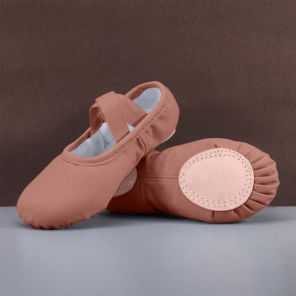 hengsof Childrens Solid Color Dance Shoes, Soft Sole Slip On Ballet Slippers for Practice, Flexible Leather like Gymnastics Shoes for Kids, No Tie Design