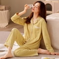 thumbnail image 1 of Pyjamas Printemps et Automne Manches Longues pour Femmes Couleur Unie Coton Pur simple Automne et Hiver Tenue de Maison, 1 of 6