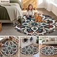 thumbnail image 5 of Brown Teal Boho Large Round Rug 8 FT, Non Slip Living Room Area Carpet, Ethnic Rustic Abstract Flowers Washable Soft Circle Rug Non-Shedding Floor Carpet for Bedroom Office Dining Room, 5 of 9