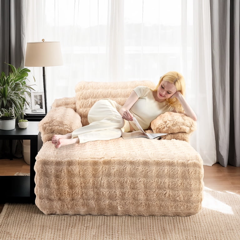 Ktaxon, Lounge Chair, 68inch, Bubble Fleece Fabric Beige - Walmart.com