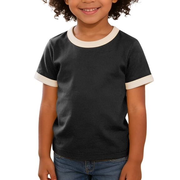 Kids Boys Short Sleeve Crewneck T-Shirts Tee Tops 2‐7 Years Fashion Color Block Trim Basic Tees Comfy Sports Casual Tops