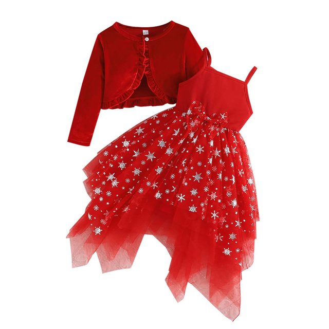 oqasdz Robe Fille Élégante Manches Cape et Robe Imprimée à Bretelles Mode Deux Pièces pour Fête de Vacances