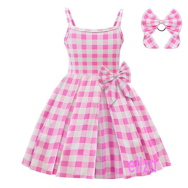 Eliza-Barbie Vestido De Disfraz De Niña Con Estampado A Cuadros Sin Mangas Línea Con Diadema Con Lazo