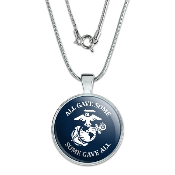 All Gave Some Some Gave All Marines USMC White on Blue Officially Licensed 1" Pendant with Sterling Silver Plated Chain