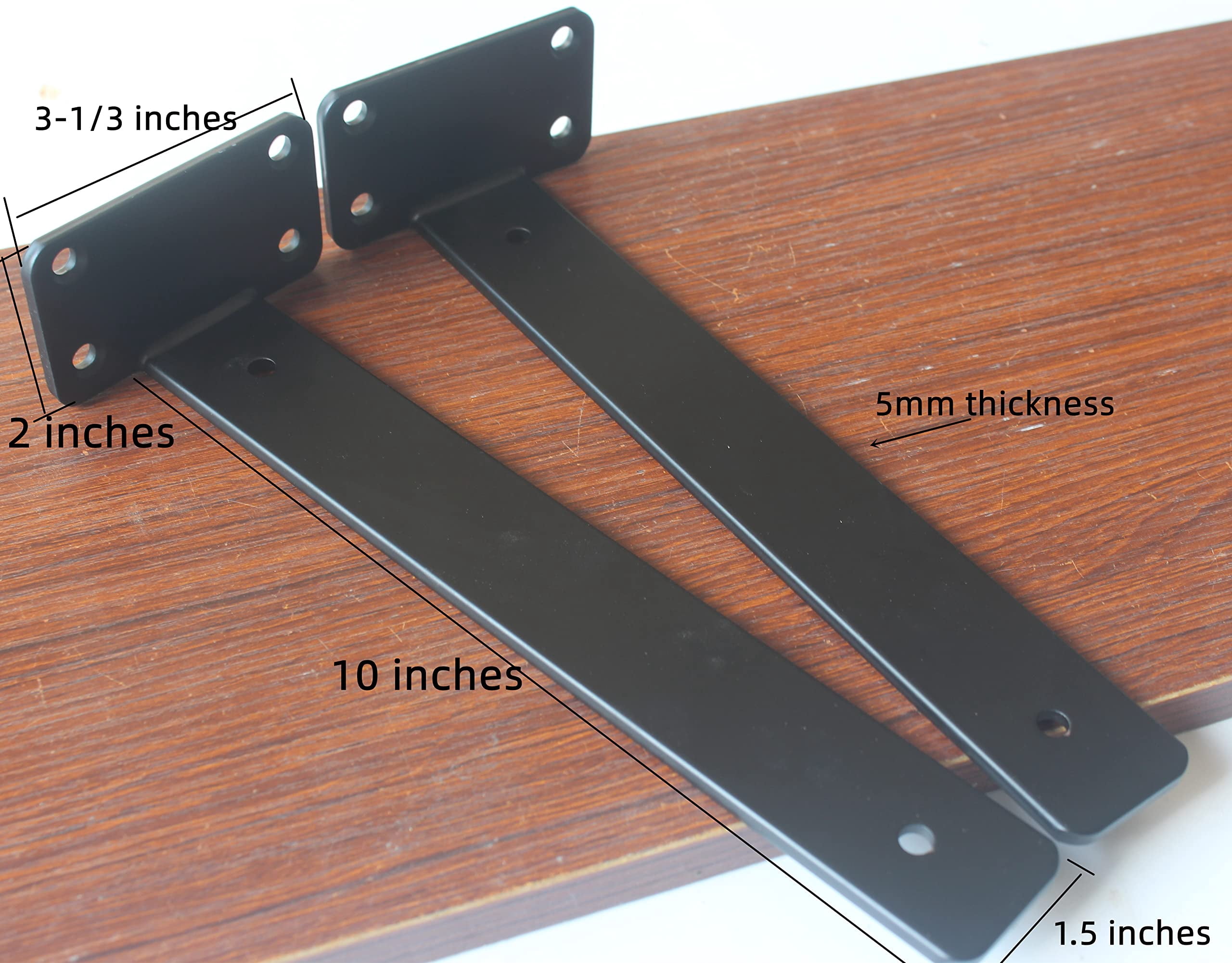 12 Pack - 10 Inch Black L Shelf Bracket (1/5 Thicked) Iron Floating Brackets Rustic Industrial Metal For Support